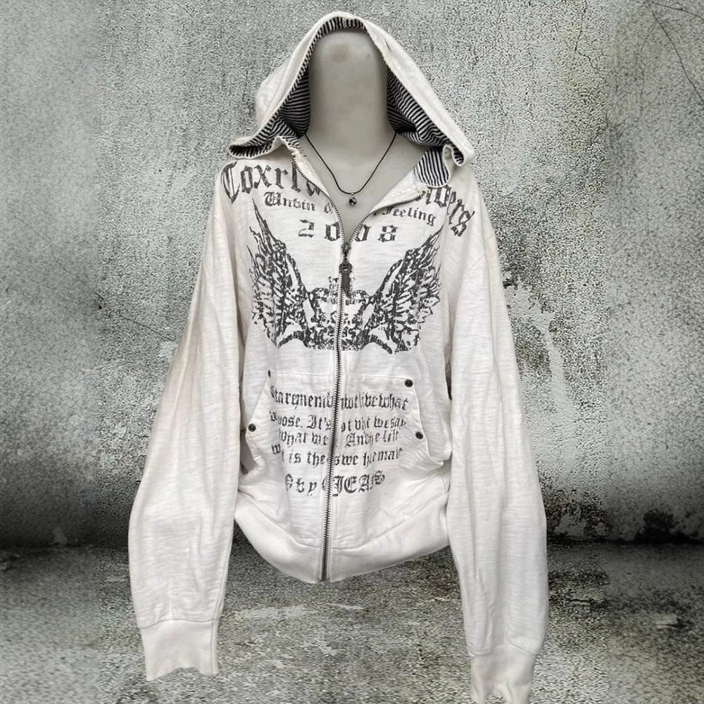 White Goth Hoodie Jacket zipper