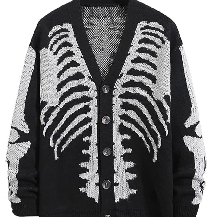 White Skeleton Cardigan Sweater Black