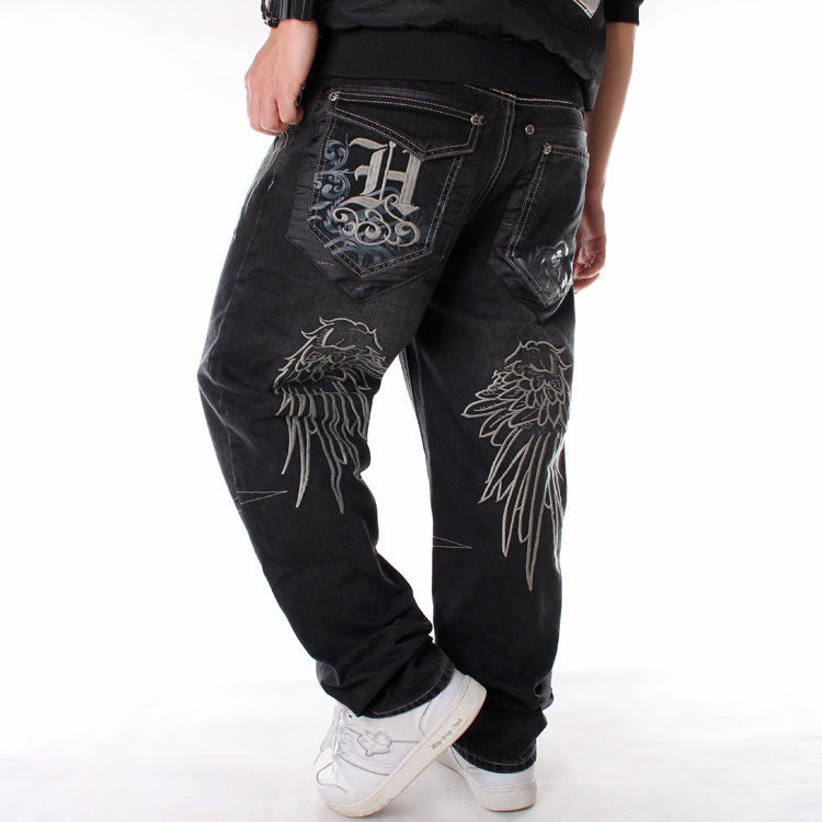 Wide-Leg Gothic Pants with Wing Designs