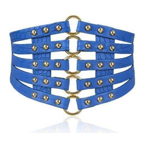 blue Wide Goth Multi Layer Belt Leather Womens
