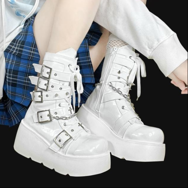 Womens Goth Boots with Cross alt