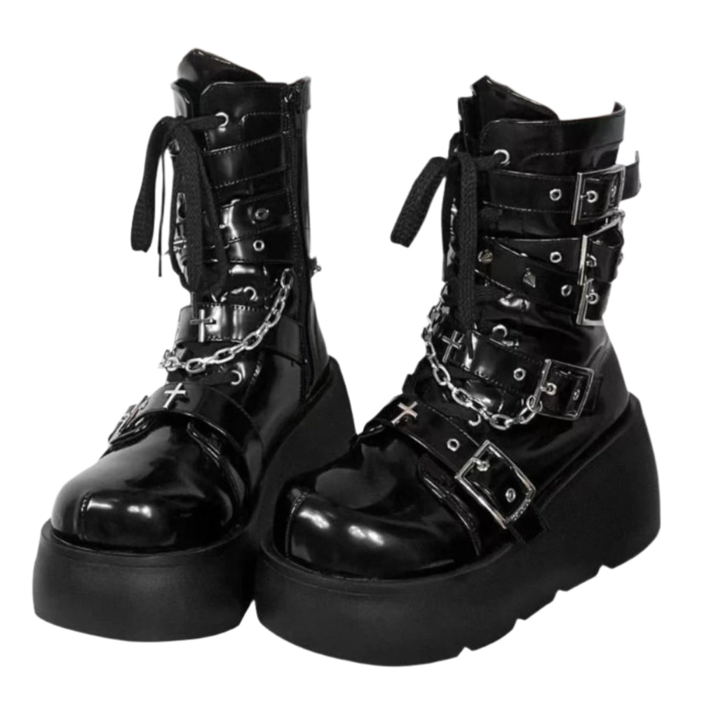 Womens Goth Boots with Cross