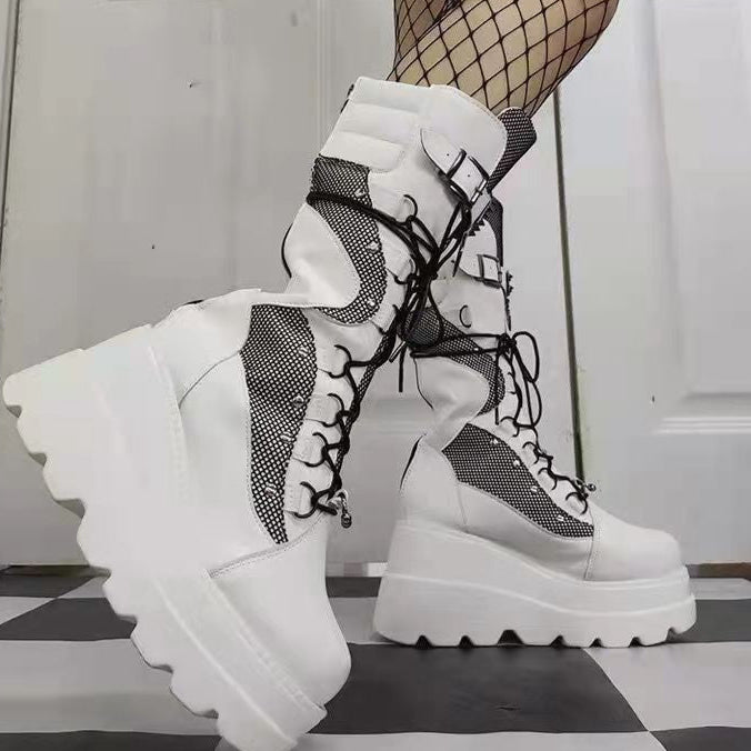 Womens White Goth Platform Boots