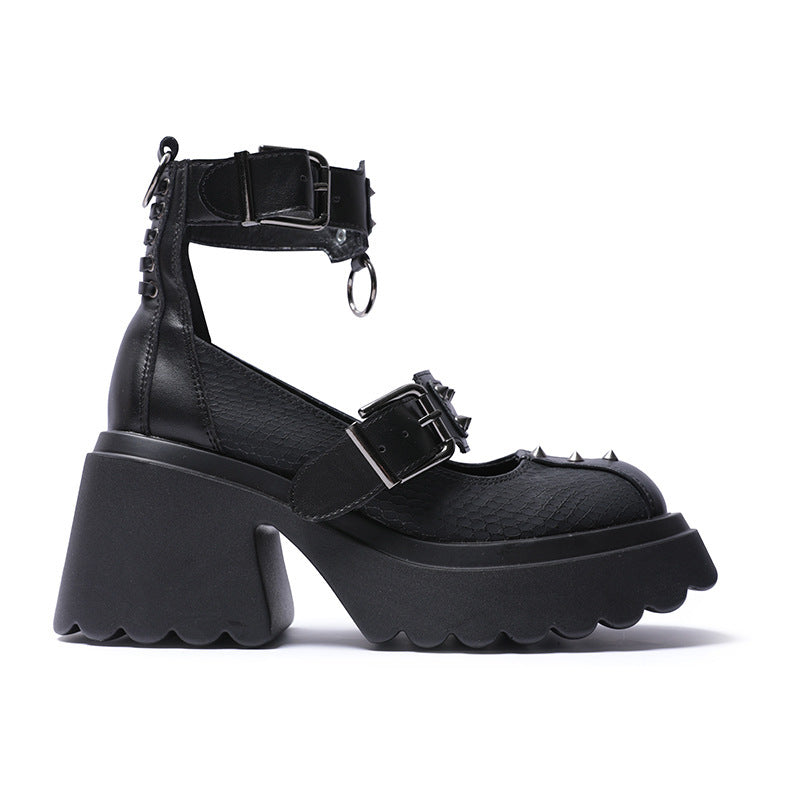 alt Black Spike Goth Shoes O Ring