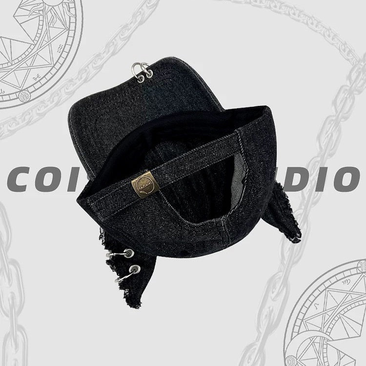 alt Gothic Baseball Cap Denim Wolf Ears