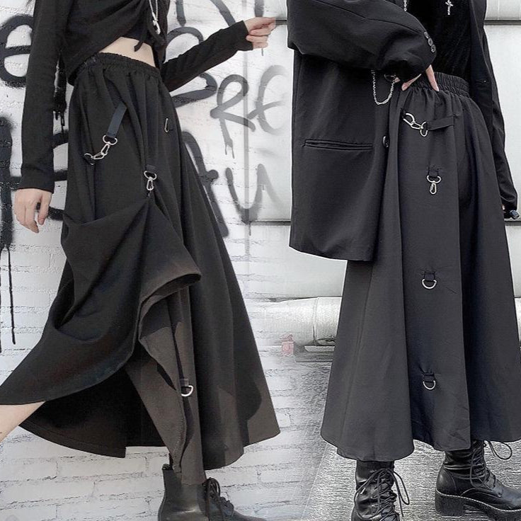 asymmetrical Casual Goth Skirt Long Black A-Line