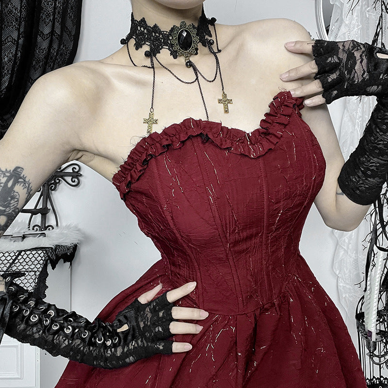 backless Goth Dress Red Strapless