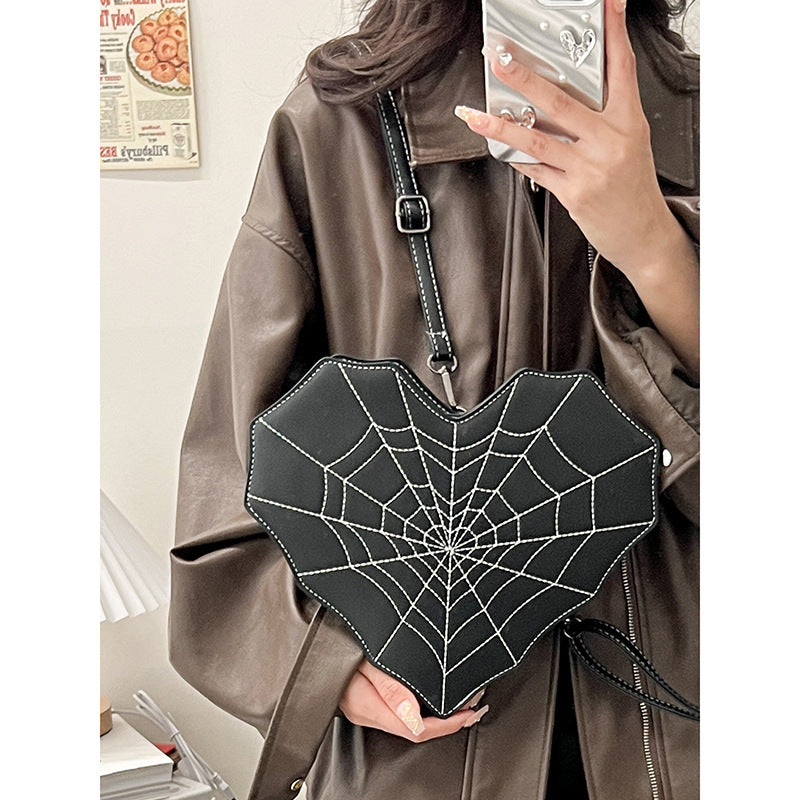 black 3 in 1 Gothic Heart Backpack with Spider Web Design