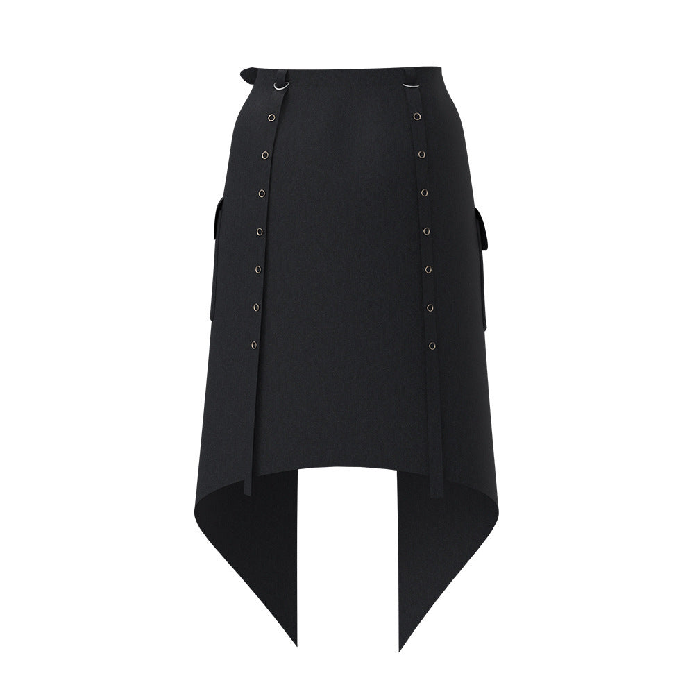 black Asymmetric Shorts with Removable Skirt