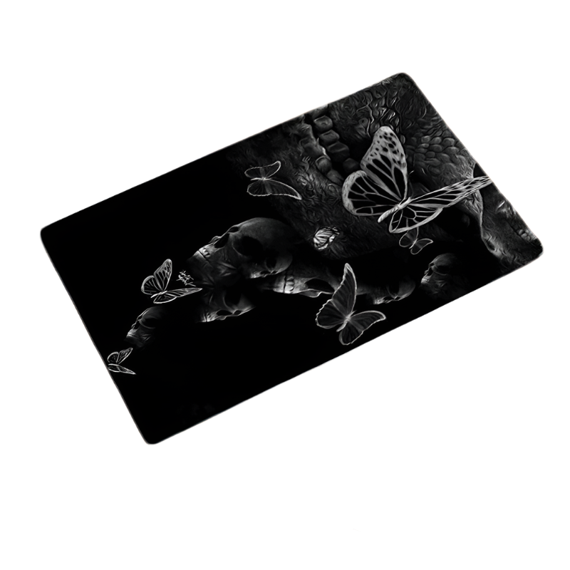 black  Goth Bathroom Mat with Butterflies