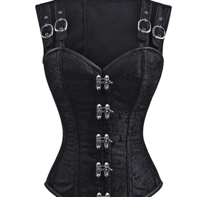 black Goth Overbust Corset with Straps