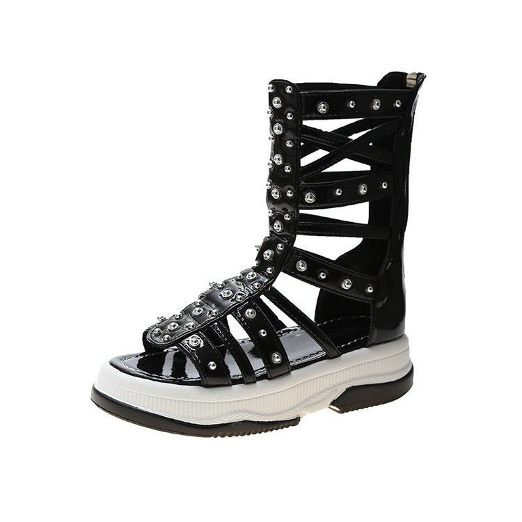 black Goth Studded Ankle Sandals