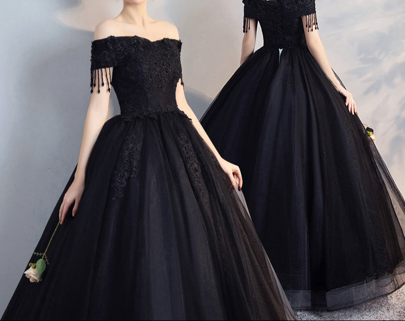 black Gothic Formal Dress with Puffy Skirt
