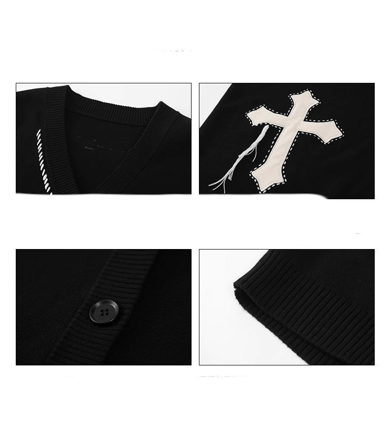 black Gothic Oversized Cross Cardigan Black