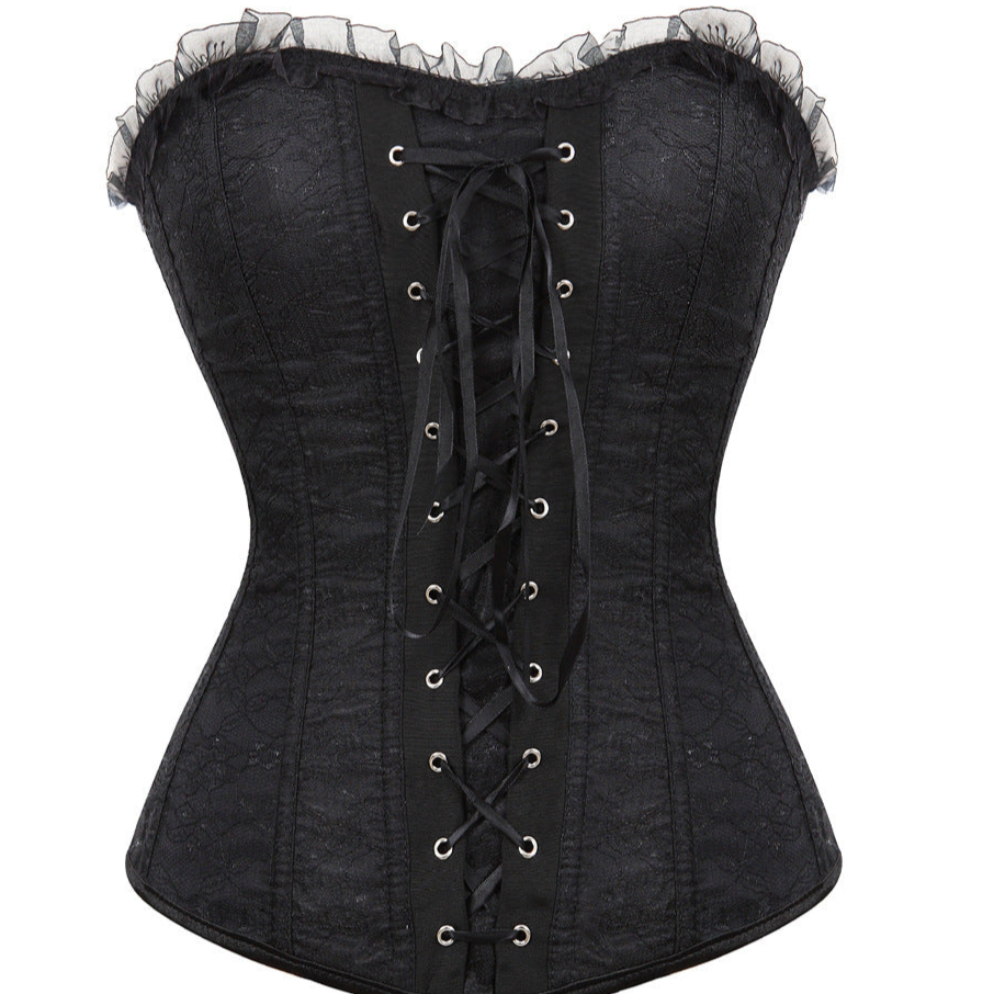 black Lace Up Black Overbust Corset Top Casual Goth