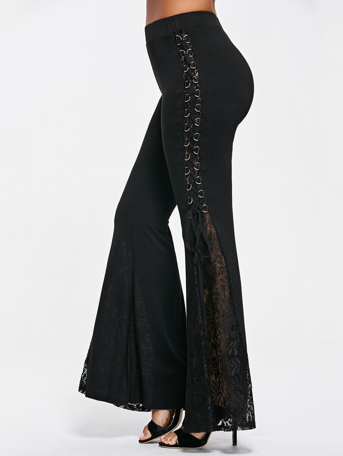 black Lace Up Goth Trousers for Women