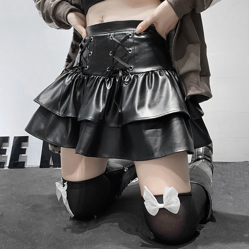 black Vegan Leather Goth Skirt black