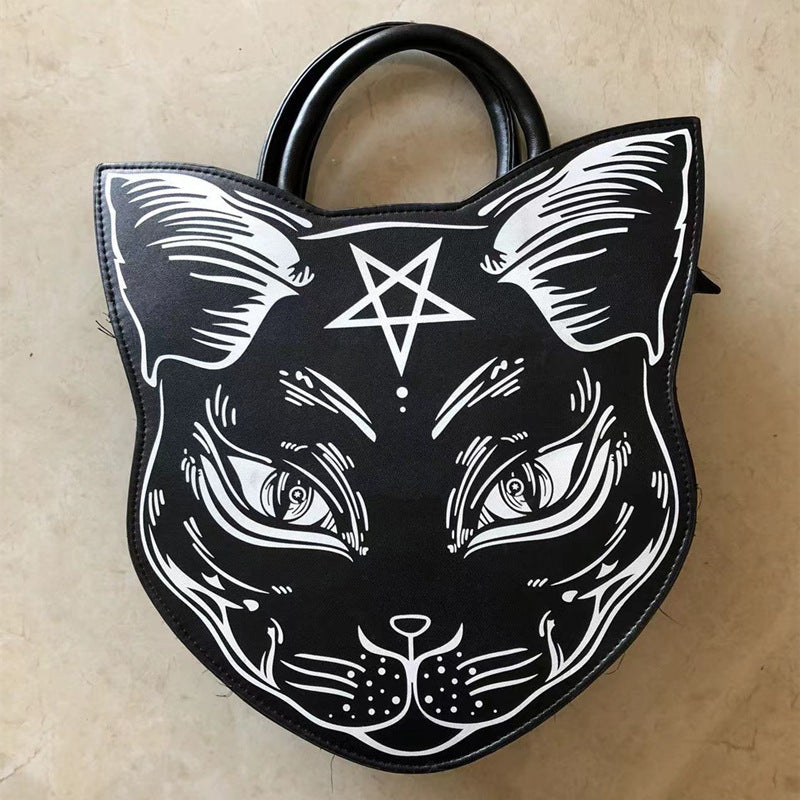 black Pentagram Cat Goth Handbag