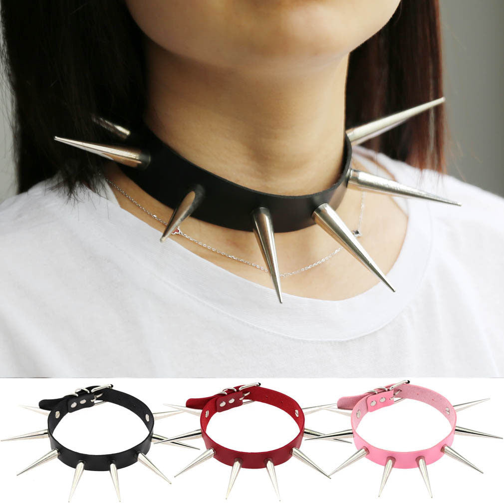 black Punk Spike Leather Collar