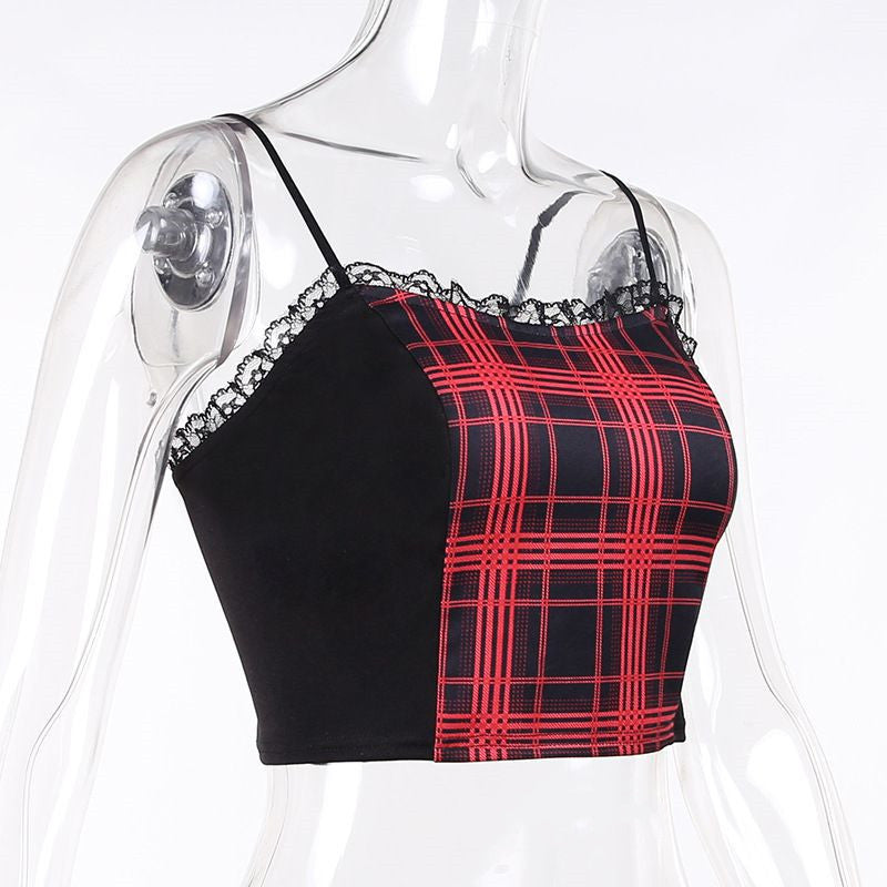 Red Plaid Punk Top Skirt Set Co Ord