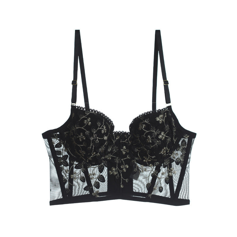 black Sheer Embroidered Gothic Lingerie Set