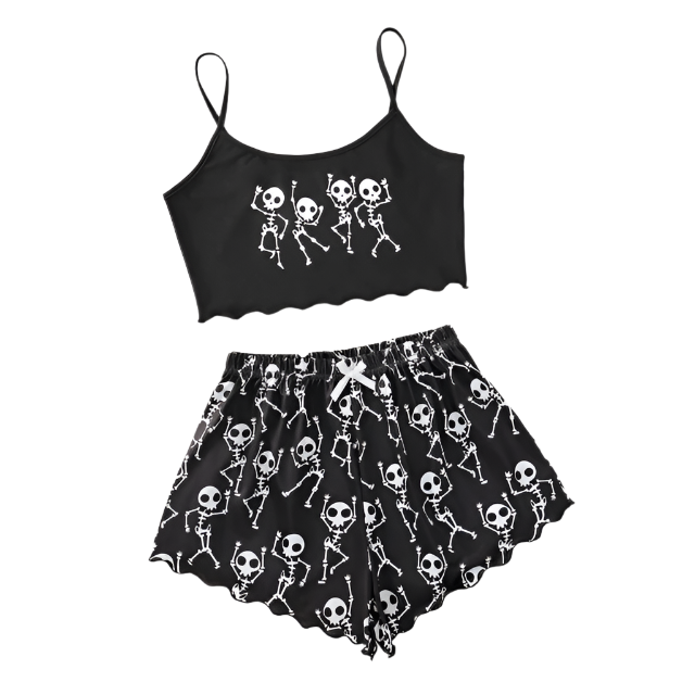 Skeleton Goth Pajamas Set Short Sleeves