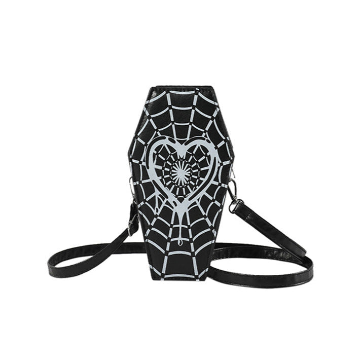 Spider Web Heart Coffin Bag Crossbody Womens black
