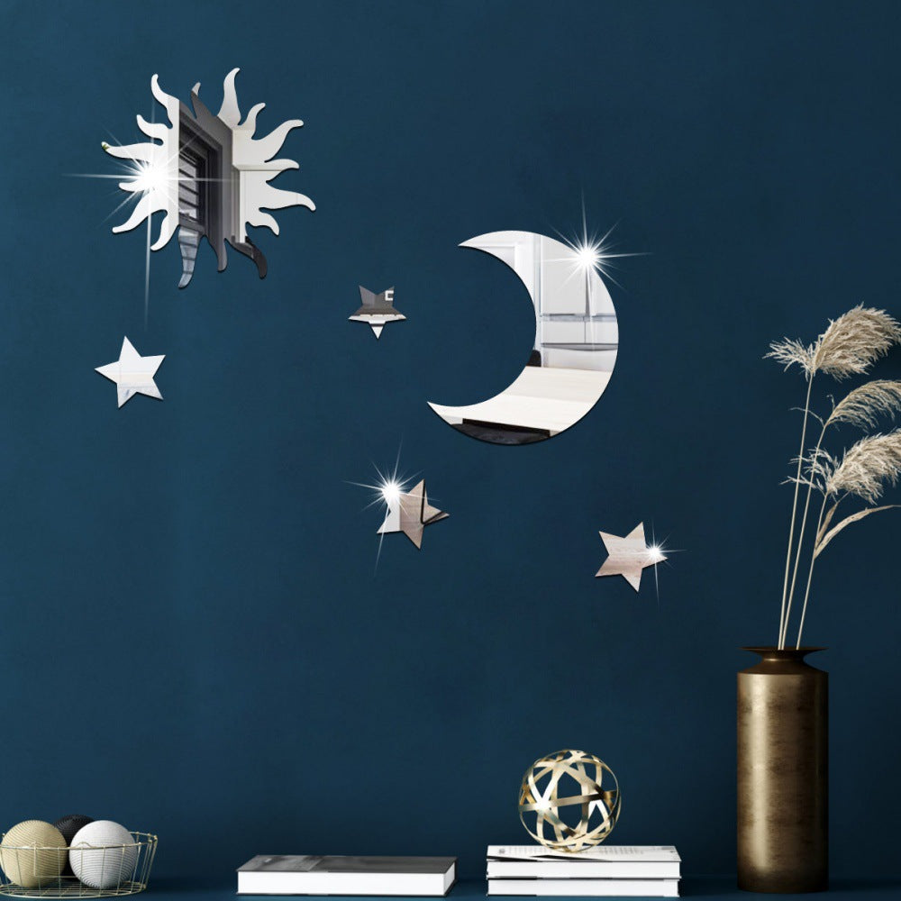 silver Star Moon Wall Decal Set Mirrors