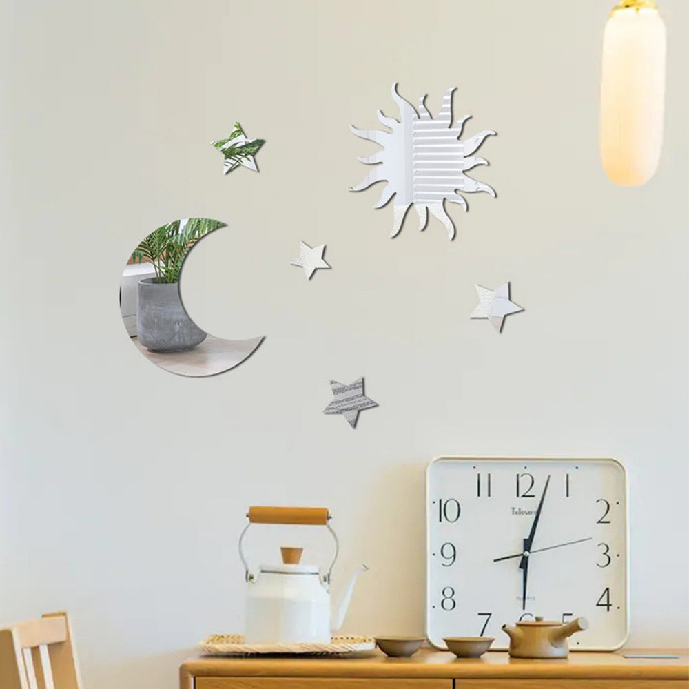 silver Star Moon Wall Decal Set Mirrors