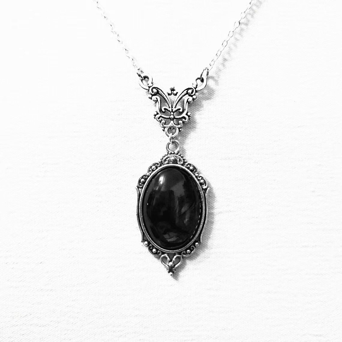 black Victorian Goth Crystal Pendant Necklace