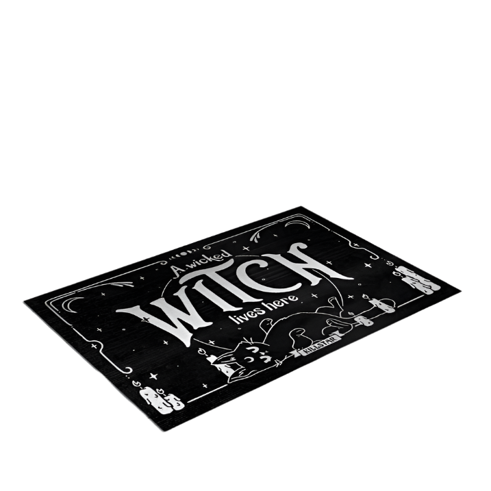 black cat "A Wicked Witch Lives Here" Rug