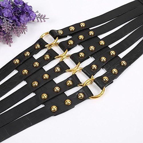 gold black Wide Goth Multi Layer Belt Leather Womens