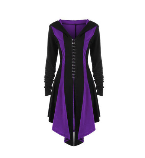 Purple Black Goth Hooded Coat Jacket