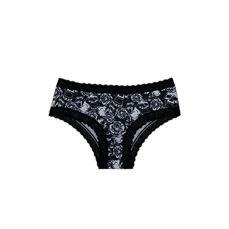Monochrome Skull Roses Panties black white