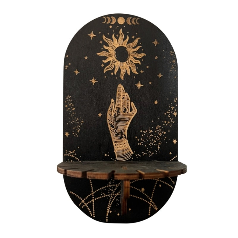 boho Wooden Black Crystal Display Shelf