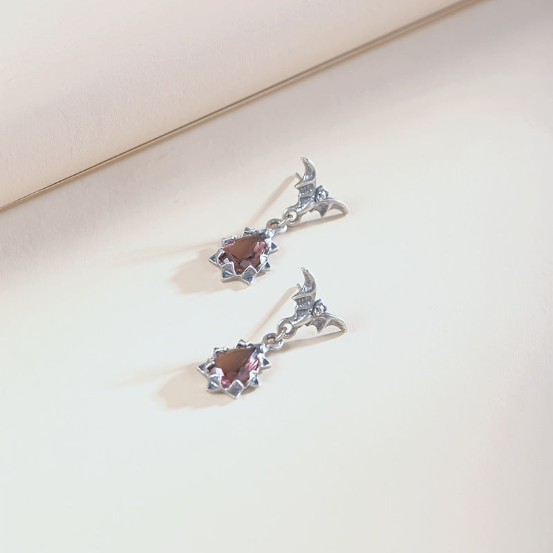 red Bat Crystal Drop Earrings Womens