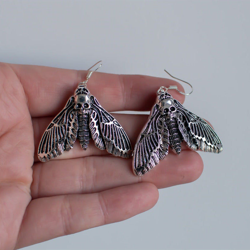 Goth Skull Moth Earrings butterfly