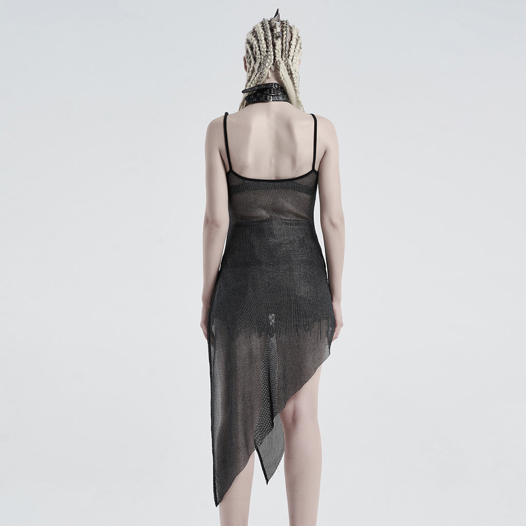 chain Punk Goth Fishnet Dress See-Through Womens