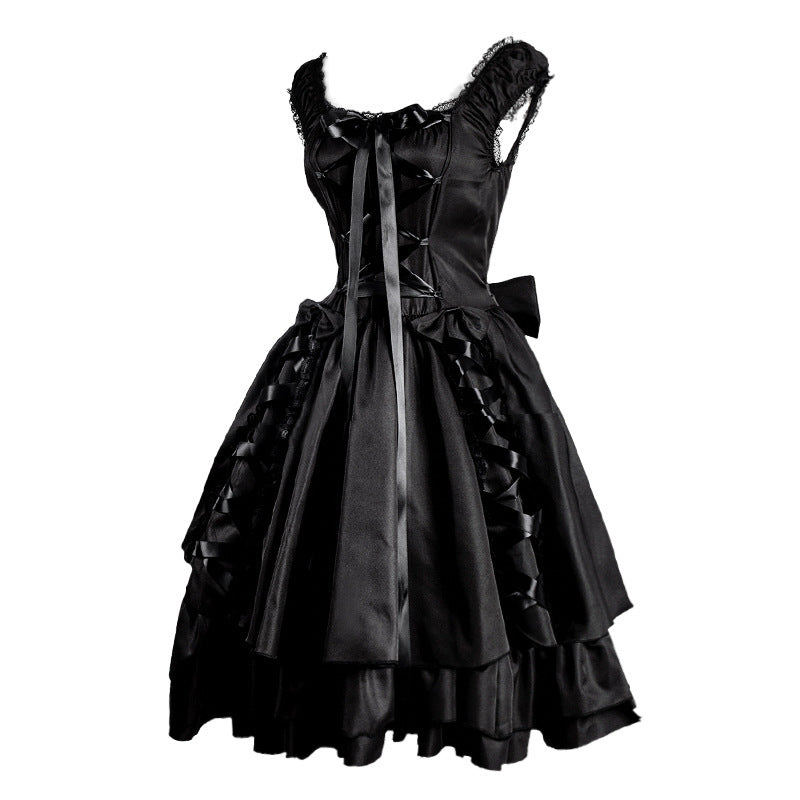 corset Goth Lolita Dress Black with Bow