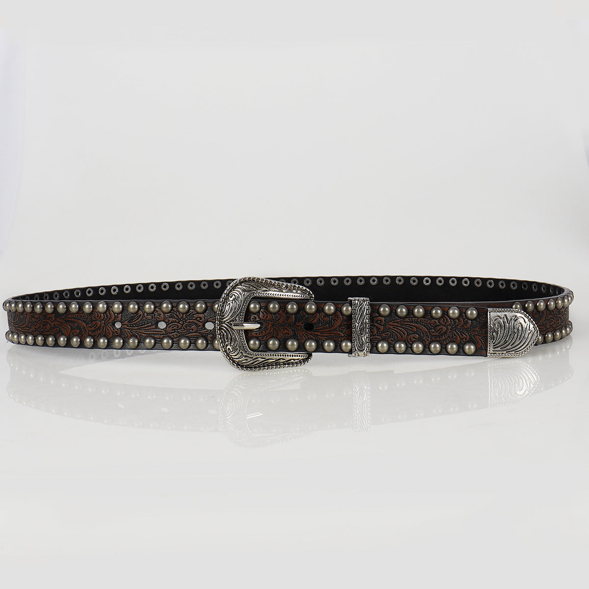 cowboy Goth Retro Silver Buckle Belt Embossed with Studs