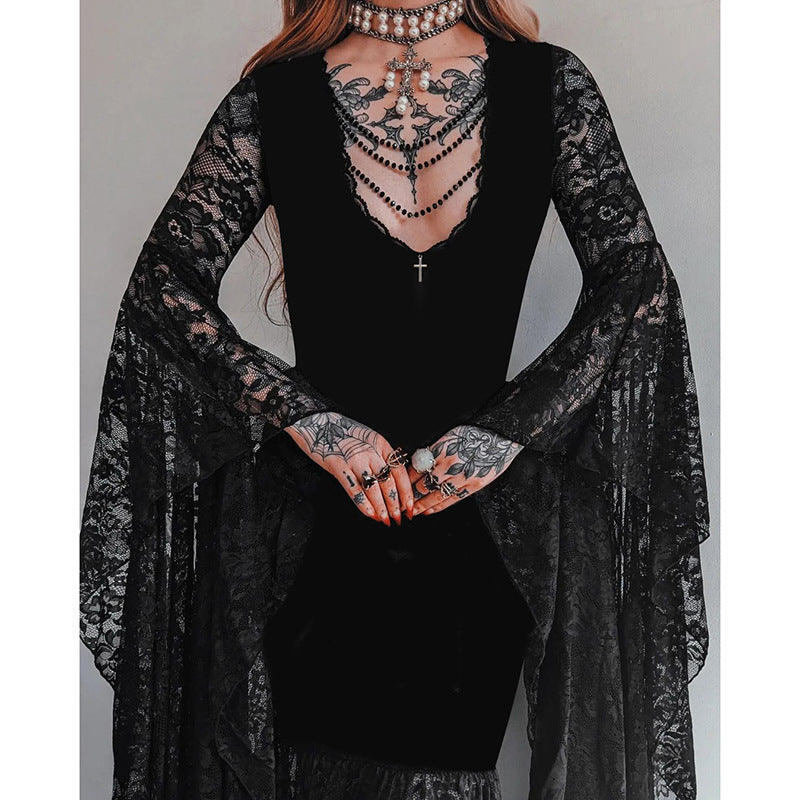 Black Gothic Dress Lace Sleeves