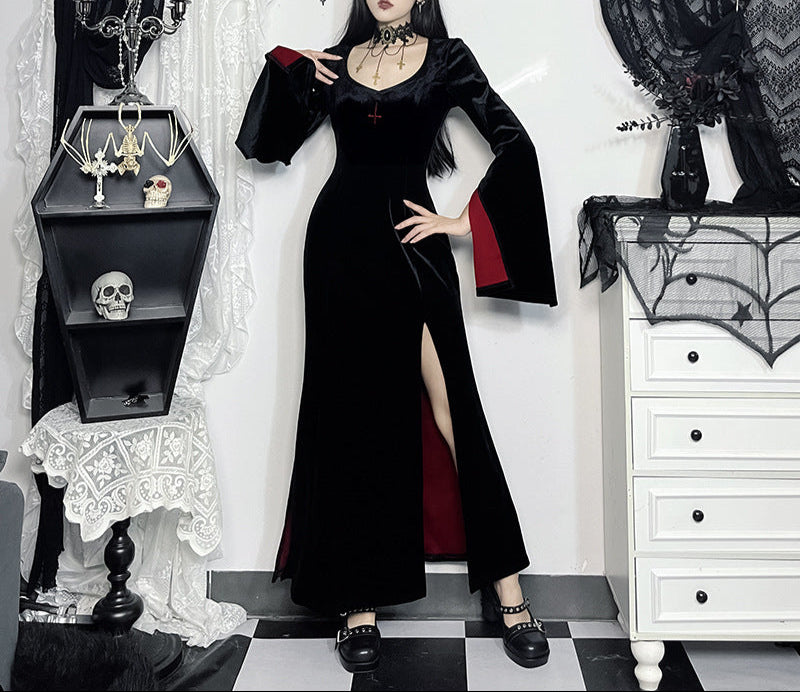 cross Slit Vampire Dress Velvet