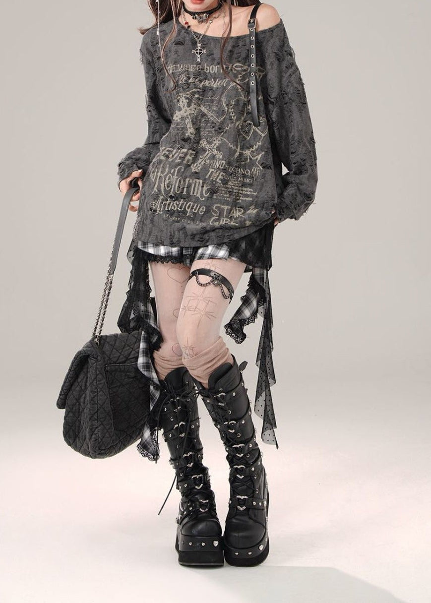 dark Gray Gothic Blouse - Oversized Fit