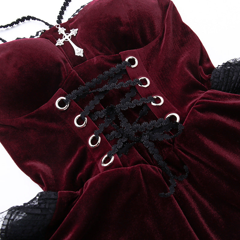 deep Red Gothic Prom Dress