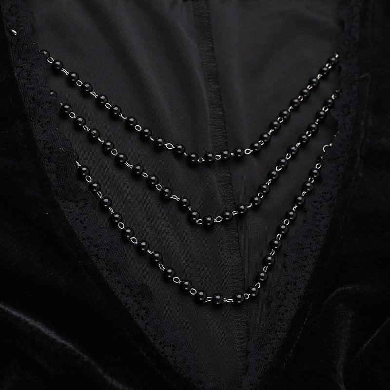 deep v neckline Black Gothic Dress Lace Sleeves