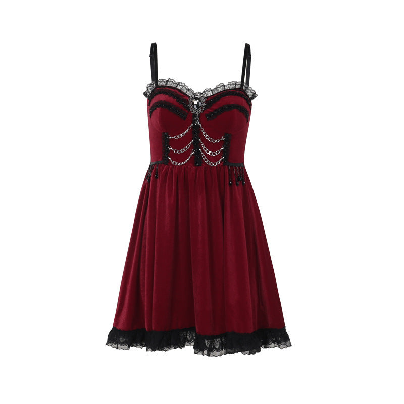 Red Goth Dress - Bright Velvet