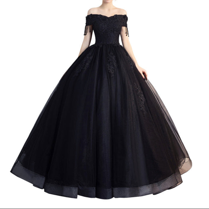 embroidery Gothic Formal Dress with Puffy Skirt