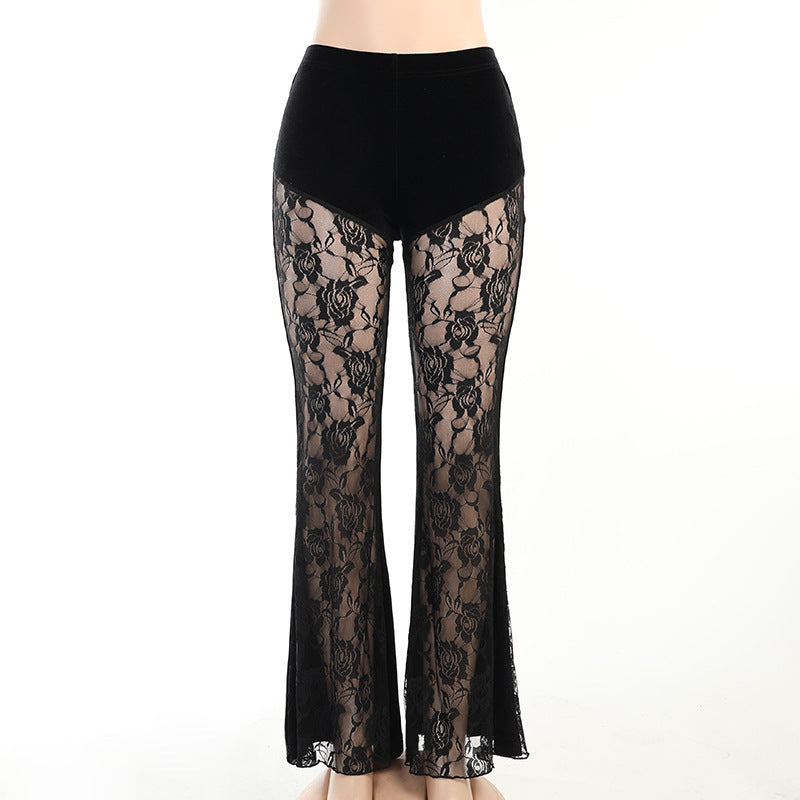 flare Sheer Gothic Lace Pants with Roses