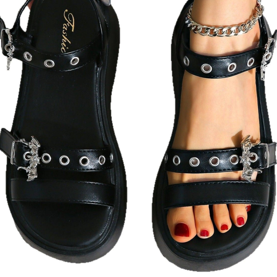 goth Black Bat Sandals for Women