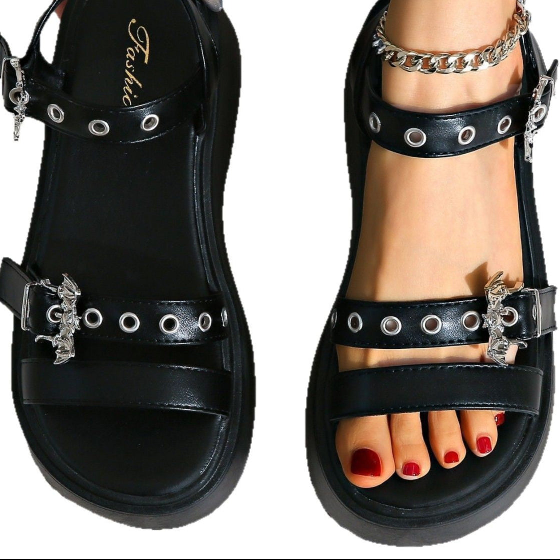 goth Black Bat Sandals for Women